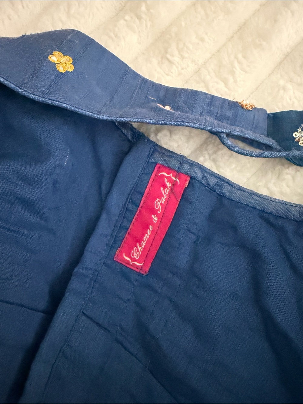 Chamee & Palak Embroidered Jewled Navy Floral Halter Camisole - Picture 9 of 12